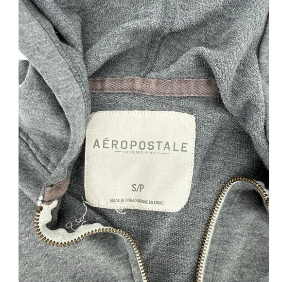 Aeropostale Full Zip Hoodie Gray Heathered Fleece Sweatshirt Small Vintage Y2K - Picture 2 of 7